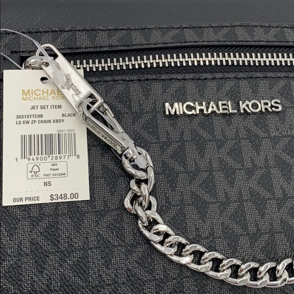 MICHAEL KORS LARGE EW ZP CHAIN XBODY BLACK SIGNATR